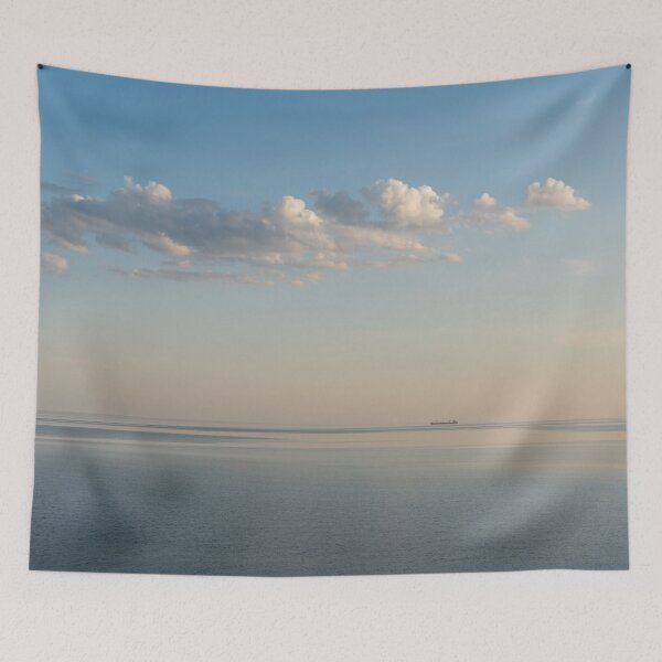 Item preview, Seaside Tranquility with a Freight Ship Floating on the Horizon designed and sold by Georgia Mizuleva.