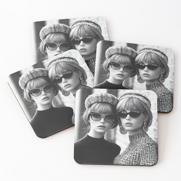 Item preview, Monochrome Duo with Sunglasses and Patterned Berets in 1960s Style designed and sold by daila70.