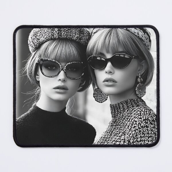Item preview, Monochrome Duo with Sunglasses and Patterned Berets in 1960s Style designed and sold by daila70.