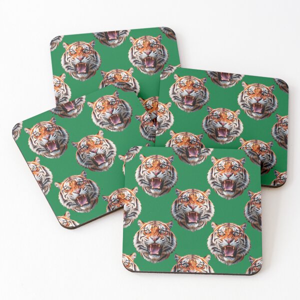 Item preview, Tiger Head Pattern On Green Background  designed and sold by PatternTitan.