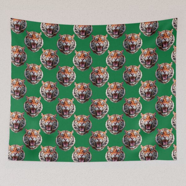 Item preview, Tiger Head Pattern On Green Background  designed and sold by PatternTitan.