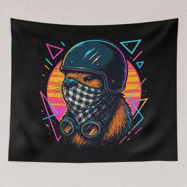 Artikelvorschau, Biker Biber Bandit Helm Vaporwave Retro entworfen und verkauft von TomFrontierArt.