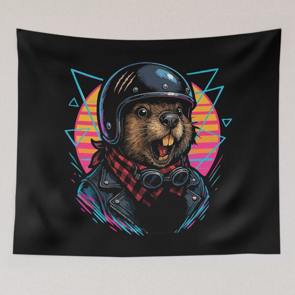 Artikelvorschau, Biker Biber Helm Vaporwave Retro entworfen und verkauft von TomFrontierArt.
