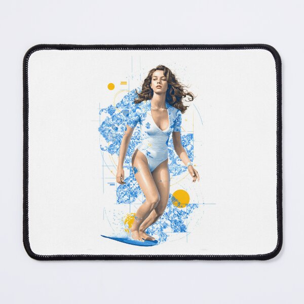 Item preview, modern graphic composition featuring a brunette woman surfer in dynamic motion designed and sold by wonderisland.