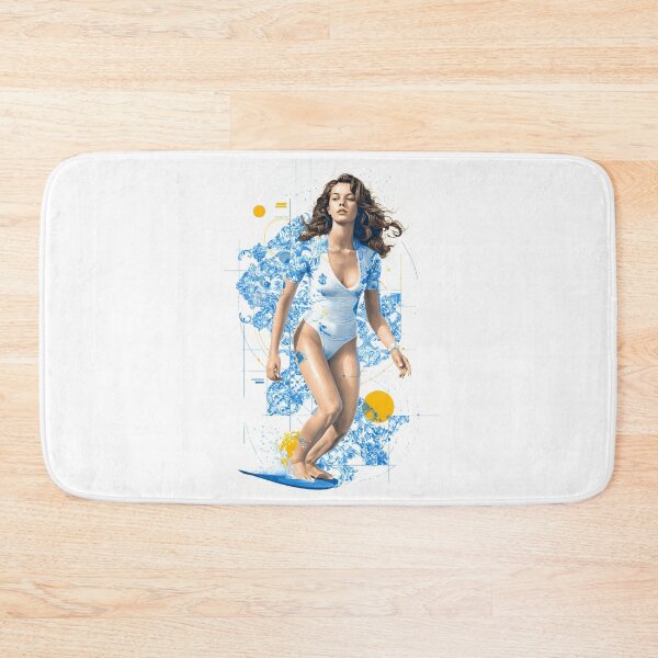 Item preview, modern graphic composition featuring a brunette woman surfer in dynamic motion designed and sold by wonderisland.
