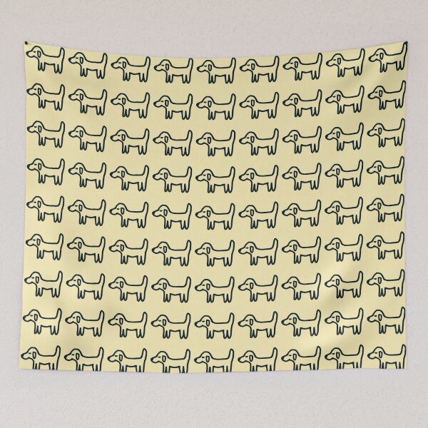 Item preview, Minimal Dog with dark blue outline on bright sunny yellow – Reduced line dog designed and sold by Vision Illustrated.
