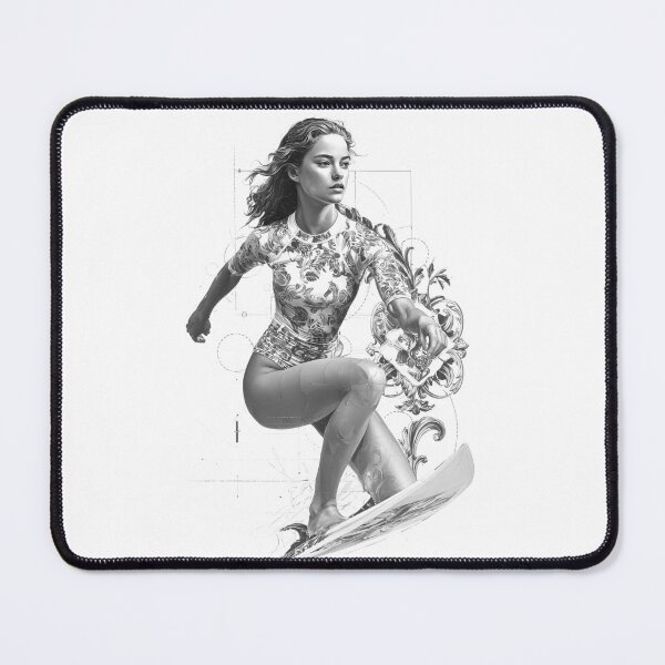 Item preview, modern graphic composition featuring a brunette woman surfer in dynamic motion, designed and sold by wonderisland.