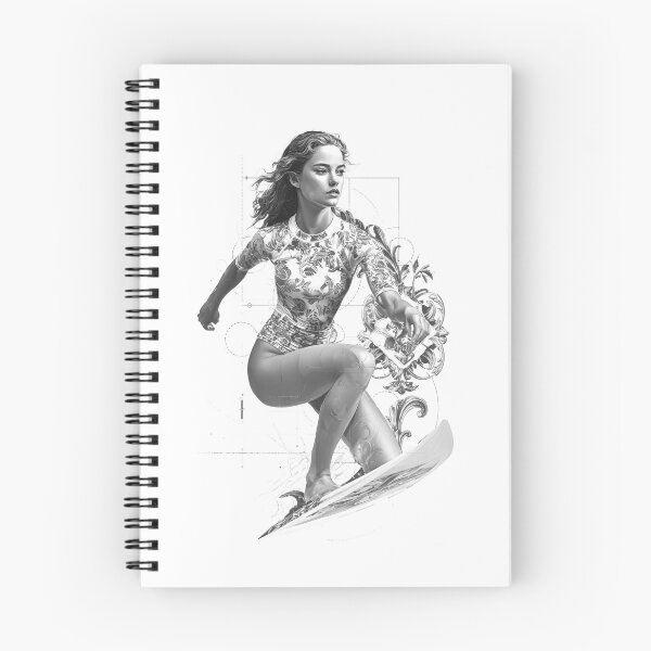 Item preview, modern graphic composition featuring a brunette woman surfer in dynamic motion, designed and sold by wonderisland.