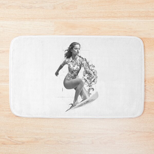 Item preview, modern graphic composition featuring a brunette woman surfer in dynamic motion, designed and sold by wonderisland.