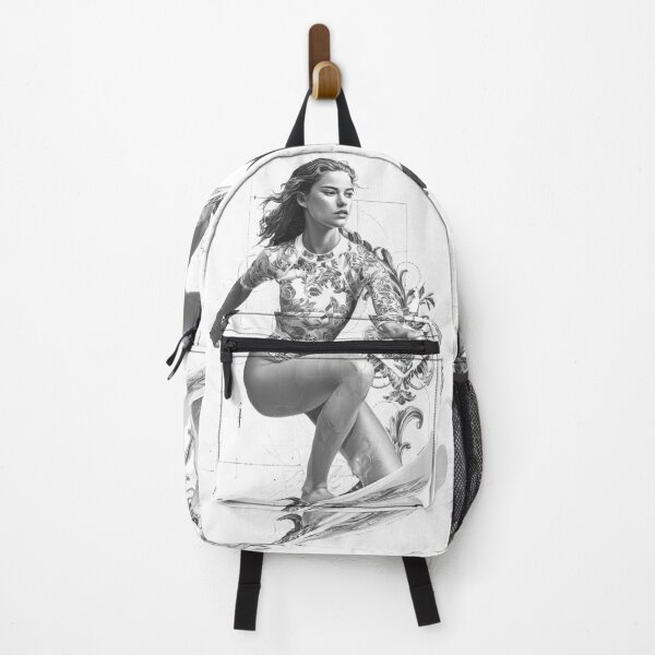 Item preview, modern graphic composition featuring a brunette woman surfer in dynamic motion, designed and sold by wonderisland.