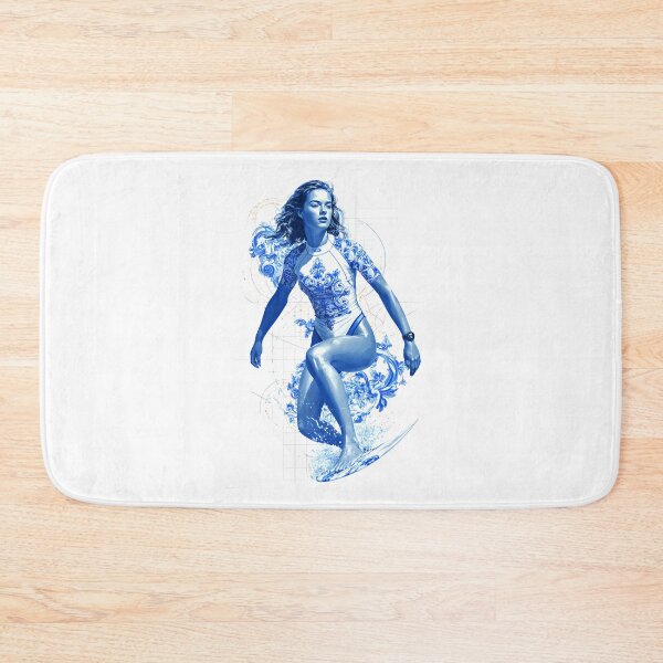 Item preview, modern graphic composition featuring a brunette woman surfer in dynamic motion, designed and sold by wonderisland.