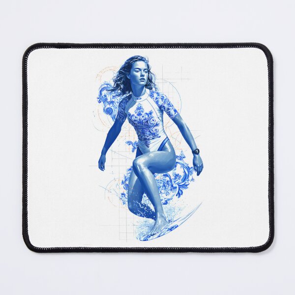 Item preview, modern graphic composition featuring a brunette woman surfer in dynamic motion, designed and sold by wonderisland.