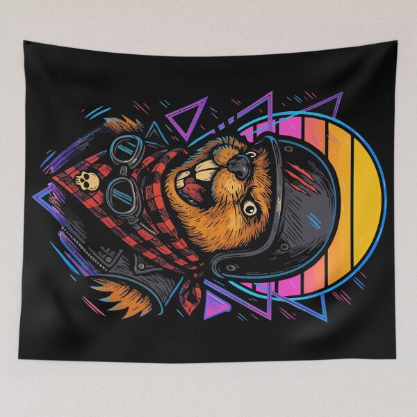 Artikelvorschau, Cooler Biker Biber Helm Vaporwave Retro entworfen und verkauft von TomFrontierArt.