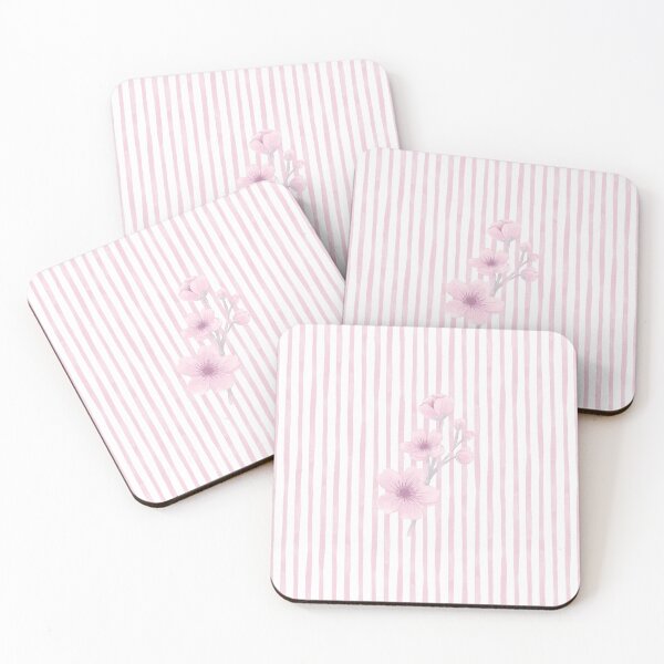 Item preview, Pink Floral Stripes Pattern – Elegant Seamless Design with Soft Pink Flowers on Striped Background designed and sold by LeoraAtelier.