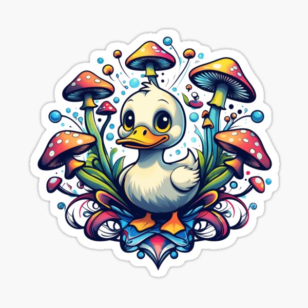 Item preview, Ducky with Mushrooms – Cute Fantasy Creature Illustration designed and sold by Whimsical Wildlings.