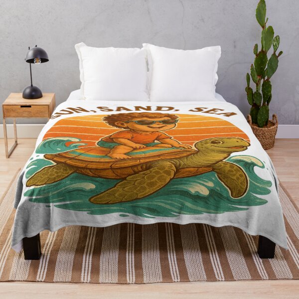 Item preview, Retro Summer Vibes: Kid Surfing with Turtle designed and sold by artist-for-you.