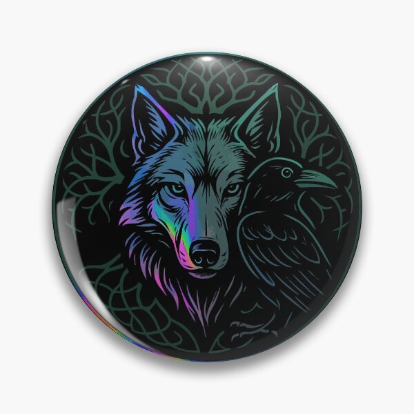 Artikelvorschau, Wolf und Rabe, nordische Mythologie, monochromatisch entworfen und verkauft von TomFrontierArt.