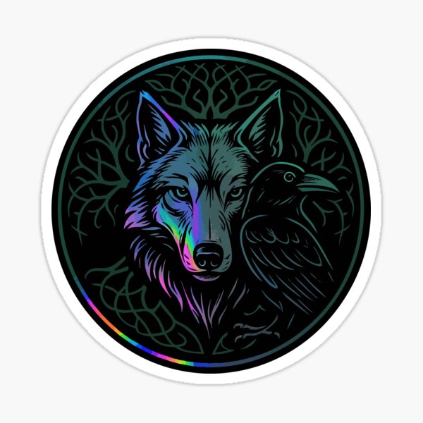 Wolf And Raven Norse Mythology Monochromatic Sticker
