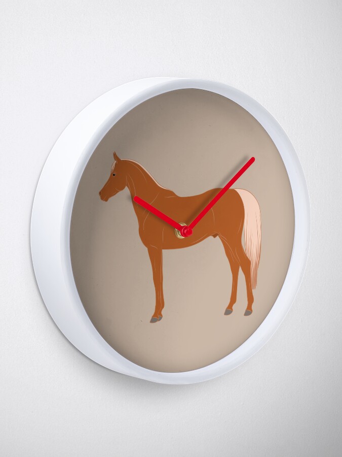 Aperçu 1 sur 4. Horloge avec l'œuvre Cheval Abou'Ourquob, dessin cheval alezan, cheval oriental, races de chevaux du Yémen créée et vendue par WebEquitation.