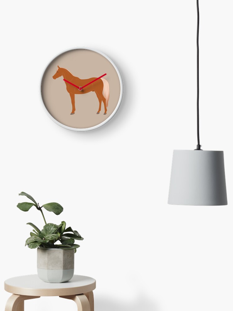 Aperçu 2 sur 4. Horloge avec l'œuvre Cheval Abou'Ourquob, dessin cheval alezan, cheval oriental, races de chevaux du Yémen créée et vendue par WebEquitation.