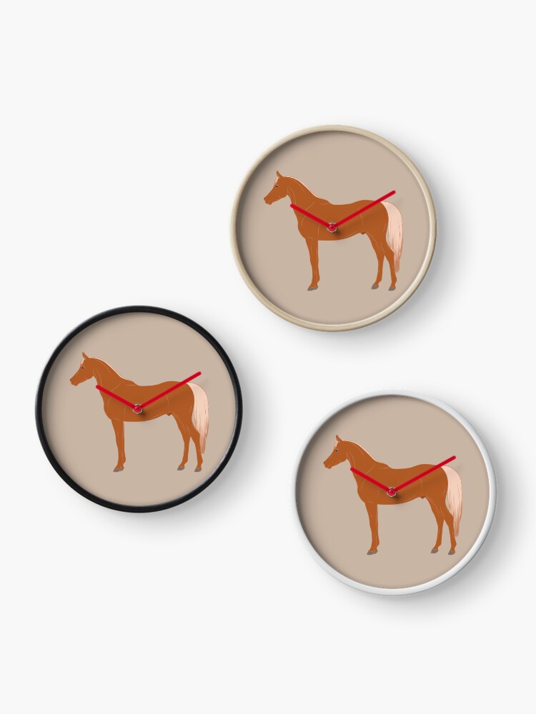 Aperçu 3 sur 4. Horloge avec l'œuvre Cheval Abou'Ourquob, dessin cheval alezan, cheval oriental, races de chevaux du Yémen créée et vendue par WebEquitation.