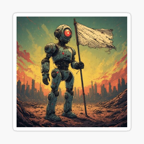 Artikel-Vorschau von Roboter mit einer weißen Flagge 6, designt und verkauft von LitRobot.