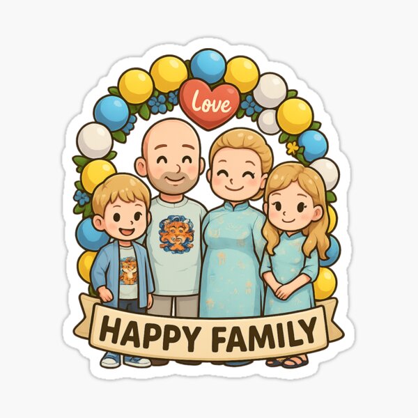 Happy Family of 4 Members Sticker