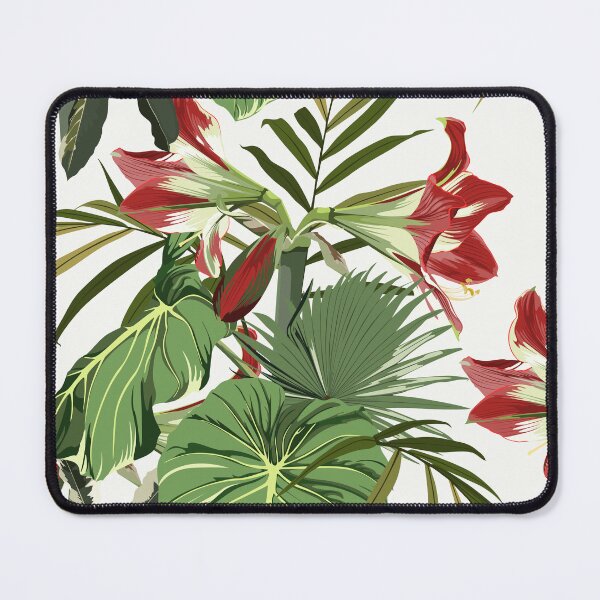 Item preview, Seamless pattern with hand drawn colored amaryllis lilies and others paradise flower and palm tropical leaves. designed and sold by MatyKotiv.