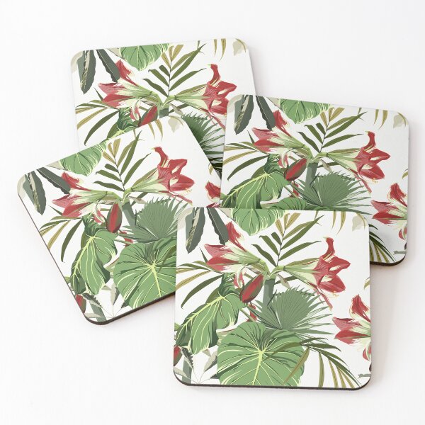 Item preview, Seamless pattern with hand drawn colored amaryllis lilies and others paradise flower and palm tropical leaves. designed and sold by MatyKotiv.