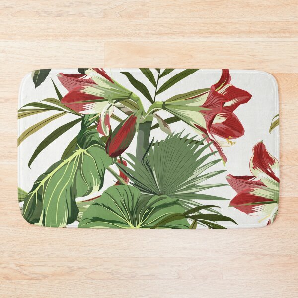Item preview, Seamless pattern with hand drawn colored amaryllis lilies and others paradise flower and palm tropical leaves. designed and sold by MatyKotiv.