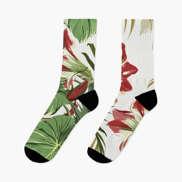Item preview, Seamless pattern with hand drawn colored amaryllis lilies and others paradise flower and palm tropical leaves. designed and sold by MatyKotiv.