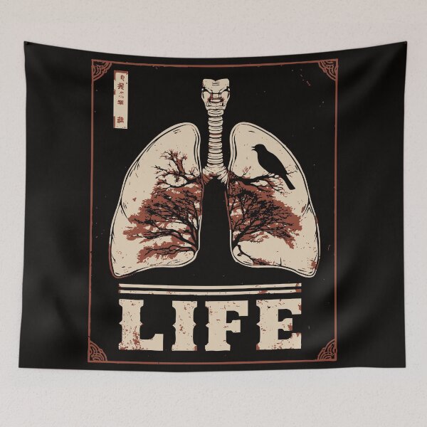 Item preview, Life in Lungs – Anatomical Poster with Japanese Symbolism designed and sold by TuncGK.