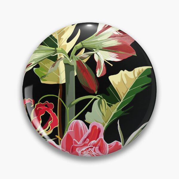 Item preview, Seamless pattern with hand drawn colored amaryllis lilies and others paradise flower and palm tropical leaves. designed and sold by MatyKotiv.