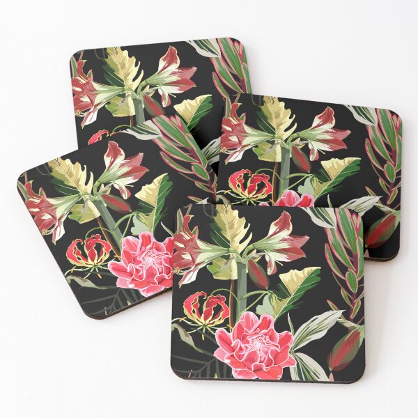 Item preview, Seamless pattern with hand drawn colored amaryllis lilies and others paradise flower and palm tropical leaves. designed and sold by MatyKotiv.