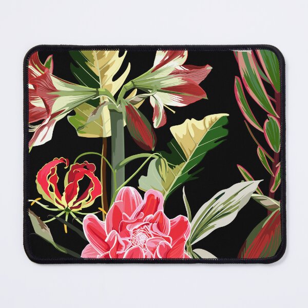 Item preview, Seamless pattern with hand drawn colored amaryllis lilies and others paradise flower and palm tropical leaves. designed and sold by MatyKotiv.