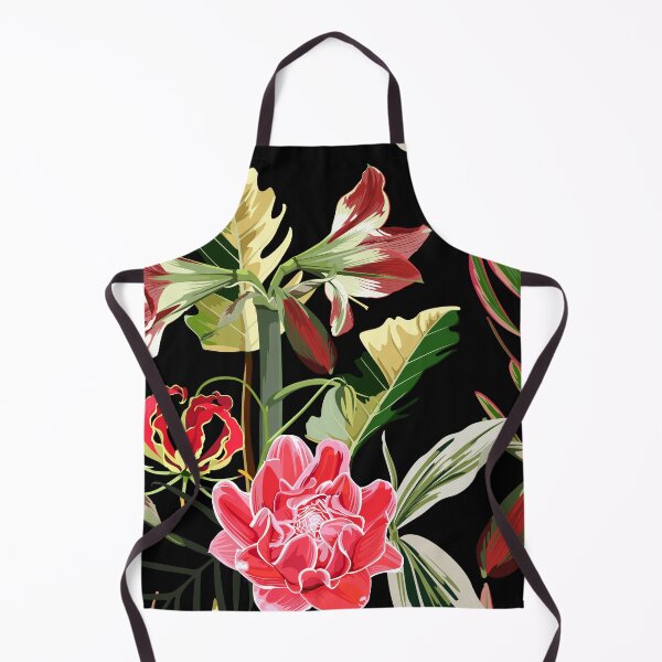 Item preview, Seamless pattern with hand drawn colored amaryllis lilies and others paradise flower and palm tropical leaves. designed and sold by MatyKotiv.