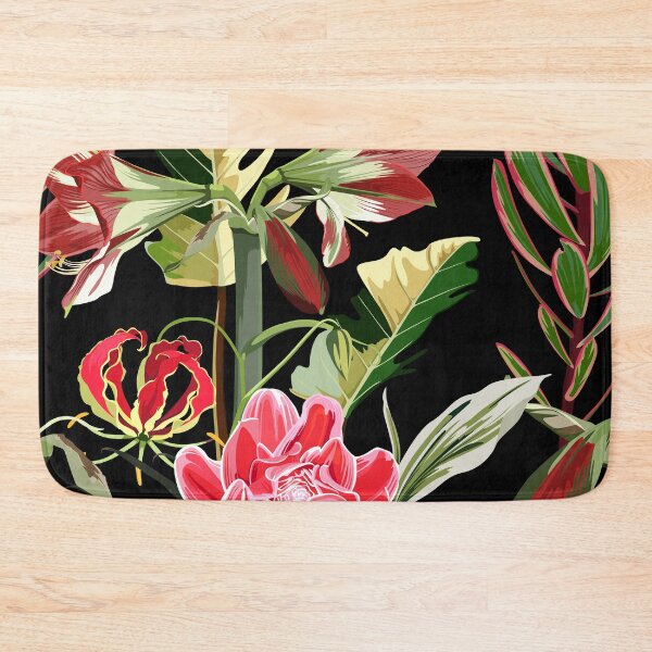 Item preview, Seamless pattern with hand drawn colored amaryllis lilies and others paradise flower and palm tropical leaves. designed and sold by MatyKotiv.