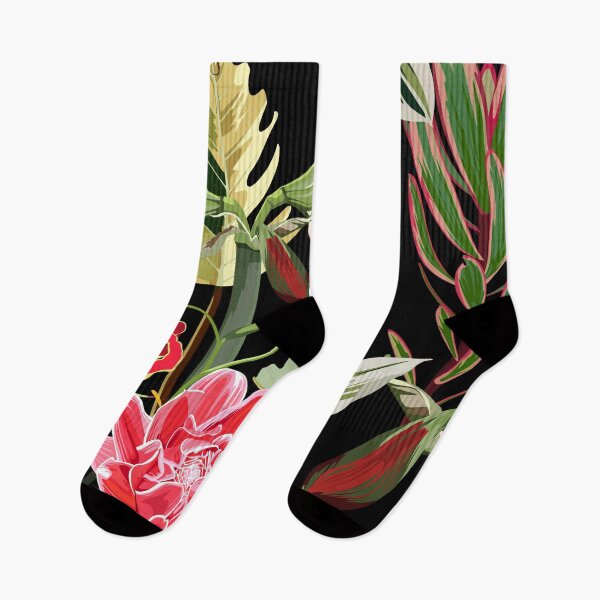 Item preview, Seamless pattern with hand drawn colored amaryllis lilies and others paradise flower and palm tropical leaves. designed and sold by MatyKotiv.