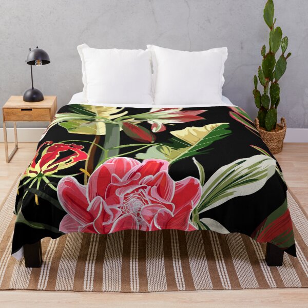 Item preview, Seamless pattern with hand drawn colored amaryllis lilies and others paradise flower and palm tropical leaves. designed and sold by MatyKotiv.