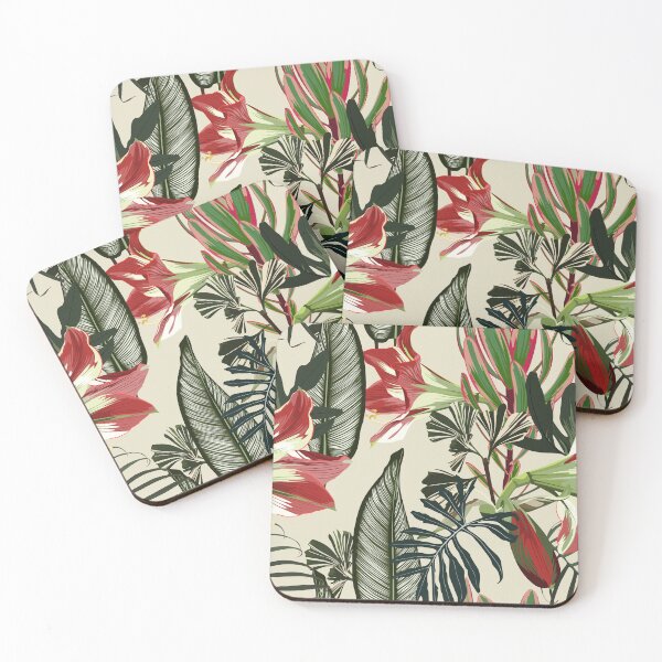Item preview, Seamless pattern with hand drawn colored amaryllis lilies and others paradise flower and palm tropical leaves. designed and sold by MatyKotiv.