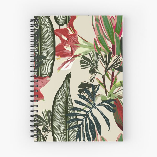 Item preview, Seamless pattern with hand drawn colored amaryllis lilies and others paradise flower and palm tropical leaves. designed and sold by MatyKotiv.