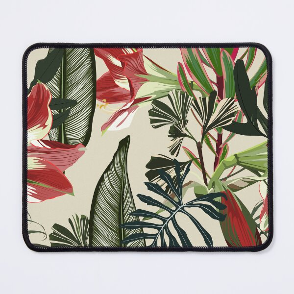 Item preview, Seamless pattern with hand drawn colored amaryllis lilies and others paradise flower and palm tropical leaves. designed and sold by MatyKotiv.