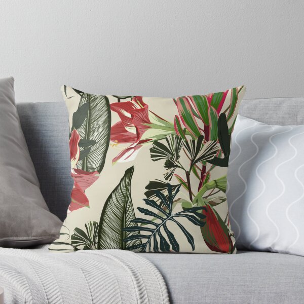 Item preview, Seamless pattern with hand drawn colored amaryllis lilies and others paradise flower and palm tropical leaves. designed and sold by MatyKotiv.