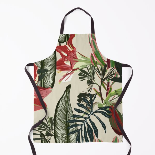 Item preview, Seamless pattern with hand drawn colored amaryllis lilies and others paradise flower and palm tropical leaves. designed and sold by MatyKotiv.