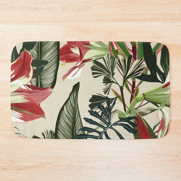 Item preview, Seamless pattern with hand drawn colored amaryllis lilies and others paradise flower and palm tropical leaves. designed and sold by MatyKotiv.