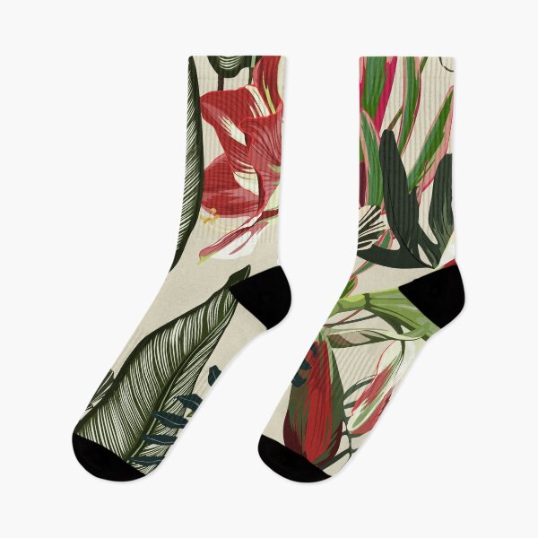 Item preview, Seamless pattern with hand drawn colored amaryllis lilies and others paradise flower and palm tropical leaves. designed and sold by MatyKotiv.