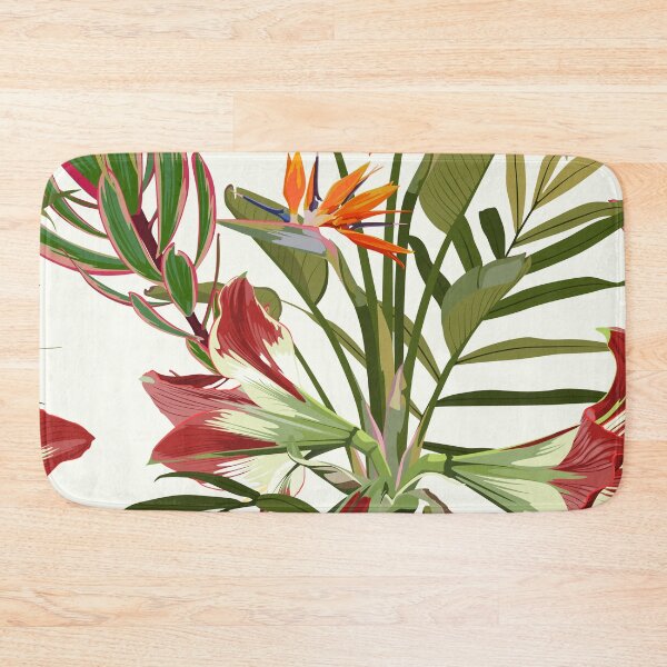 Item preview, Seamless pattern with hand drawn colored amaryllis lilies and others paradise flower and palm tropical leaves. designed and sold by MatyKotiv.