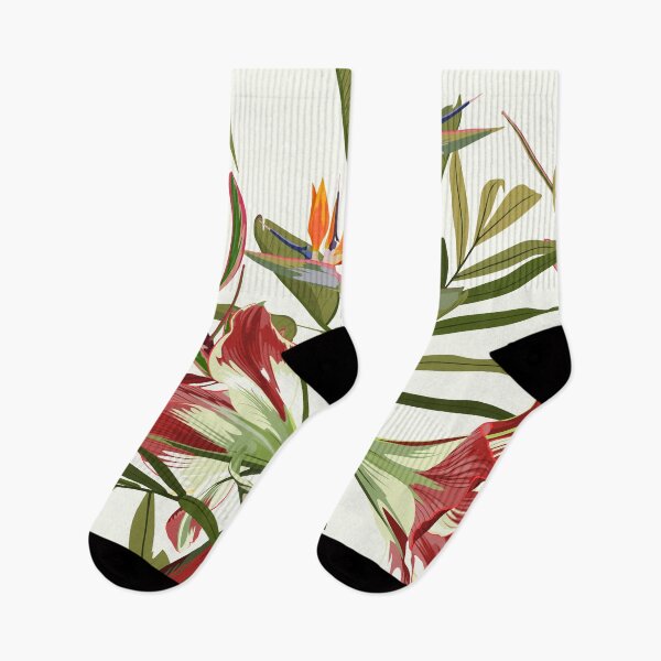 Item preview, Seamless pattern with hand drawn colored amaryllis lilies and others paradise flower and palm tropical leaves. designed and sold by MatyKotiv.