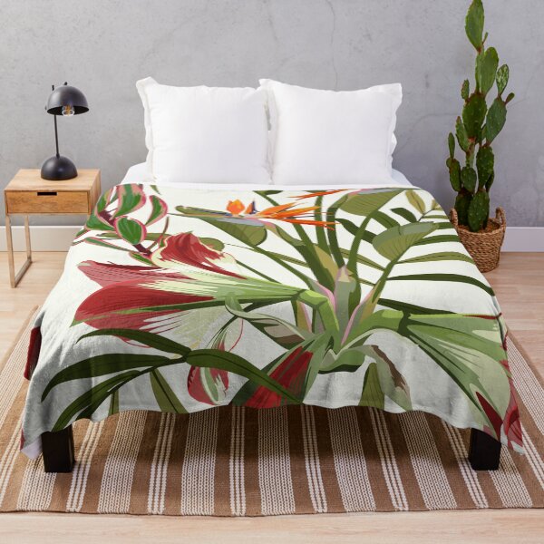 Item preview, Seamless pattern with hand drawn colored amaryllis lilies and others paradise flower and palm tropical leaves. designed and sold by MatyKotiv.