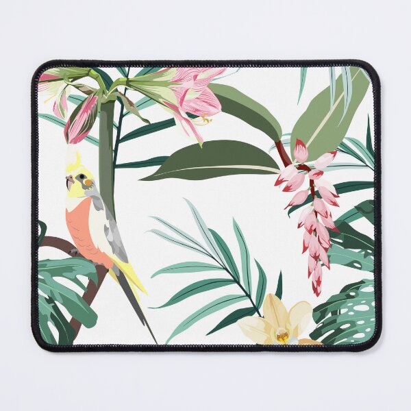 Item preview, Seamless pattern with tropical parrots. Colorful exotic yellow Bird, leaves and pink flowers, plants and branches. designed and sold by MatyKotiv.